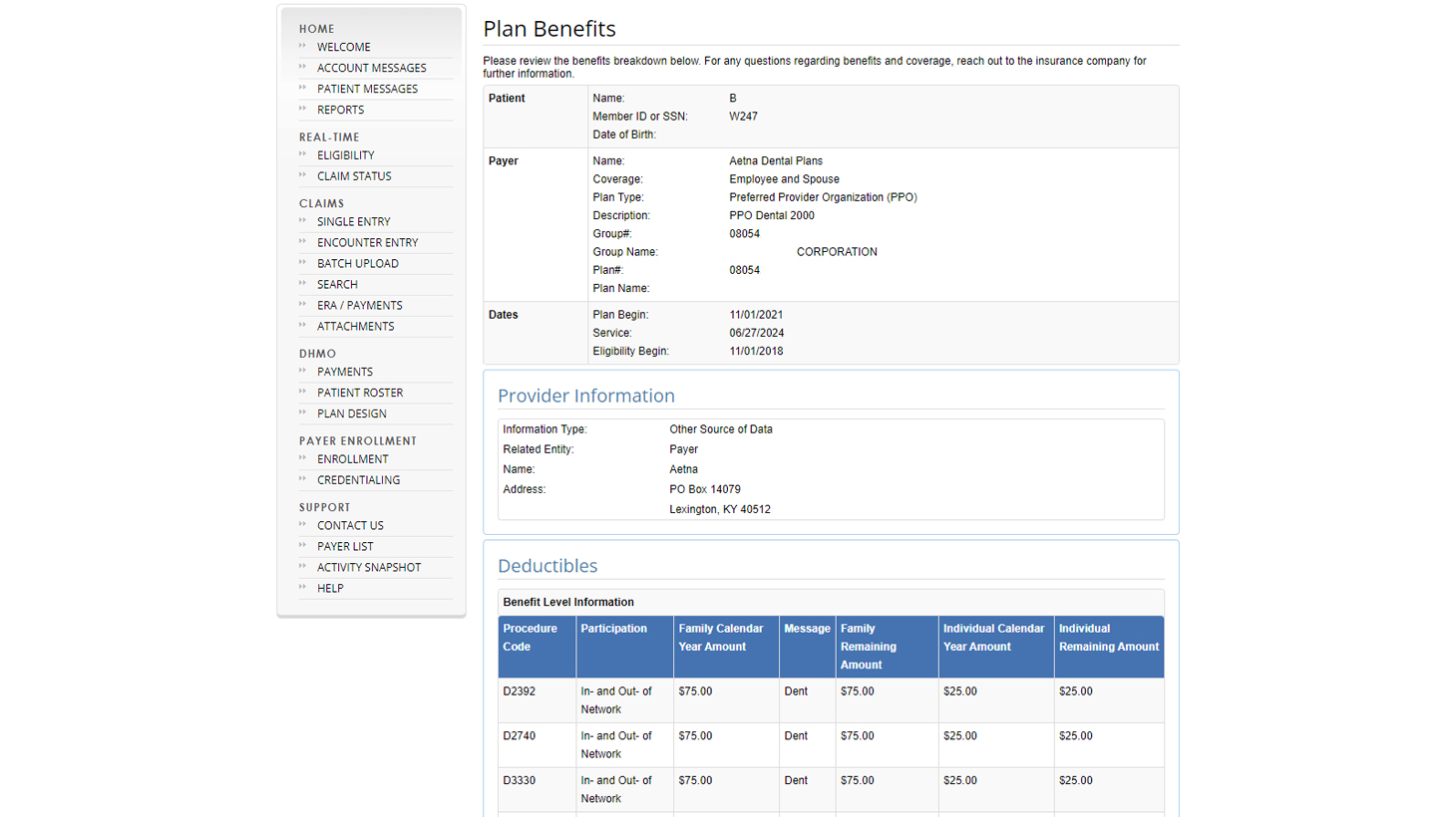 Plan Benefits screen