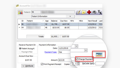 Screenshot of Eaglesoft Card Payments for dental practices