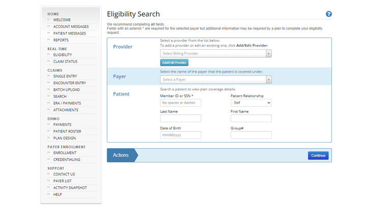 Eligibility search screen