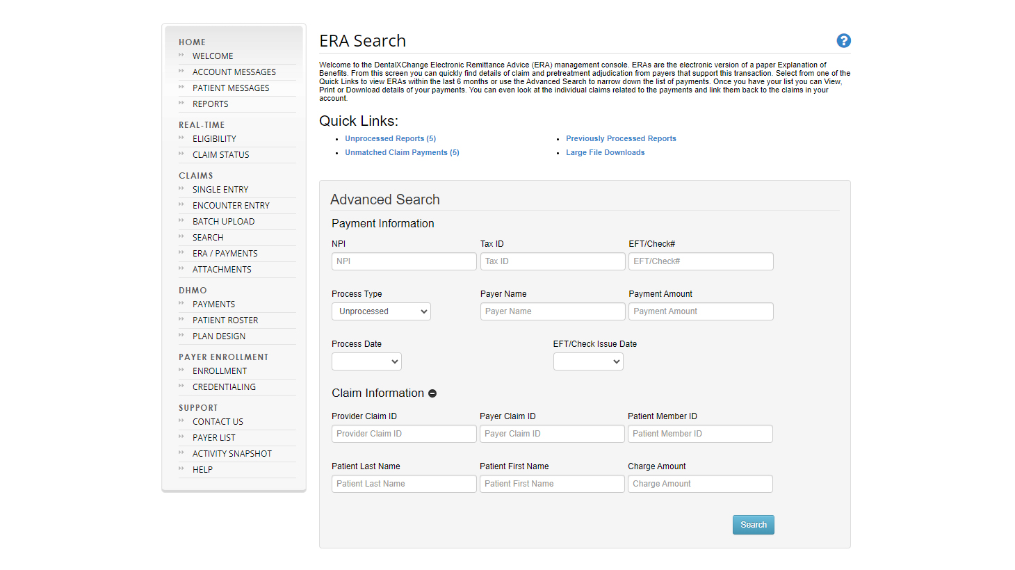 ERA Search screen