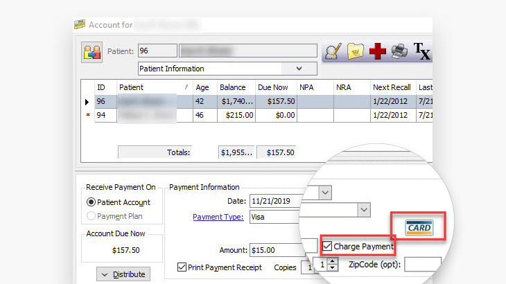 Screenshot of Eaglesoft Card Payments for dental practices