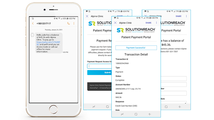 Mobile view of Solutionreach payment portal