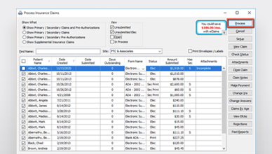 Screenshot of Eaglesoft Insurance Suite showing integrated claims
