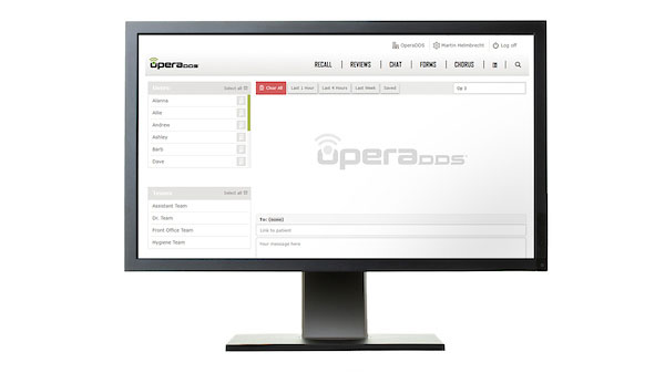 Desktop screen view of OperaDDS dental patient communication software