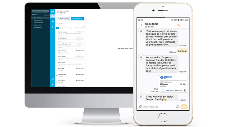 Desktop and phone view of Solutionreach dental patient communication software