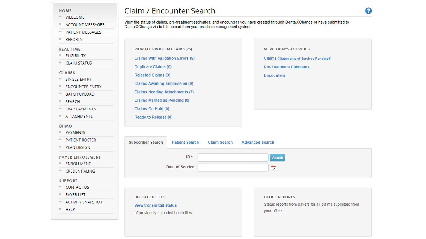 Claim search screen