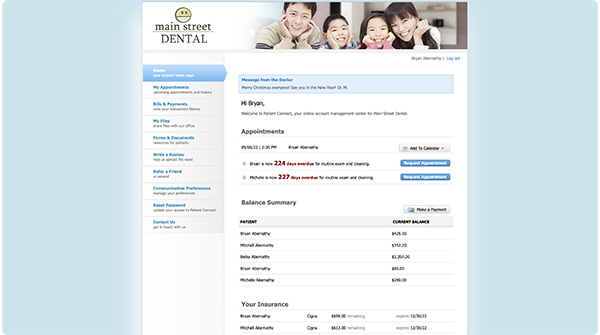 Screenshot showing the RevenueWell patient portal feature]