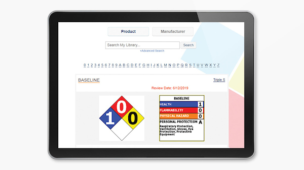 Tablet view of AutoSDS online data safety sheets