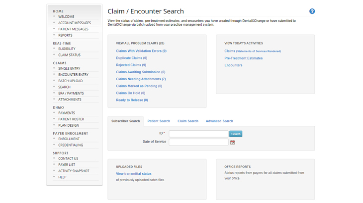 Claim Search screen