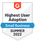 G2 Highest User Adoption Small Business Award Summer 2022 for Eaglesoft software