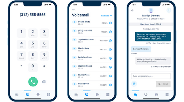 Phone screens showing the RevenueWell mobile app