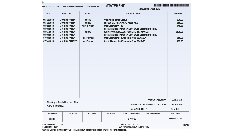 Screenshot of an eStatement from Eaglesoft eStatements