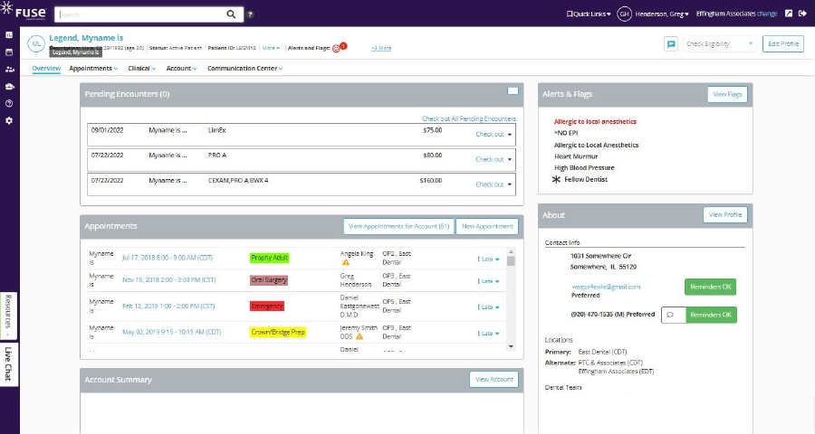 Patient management smart screen in Fuse dental office management software