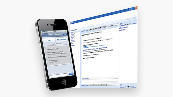 View of eReminder software on cell phone and monitor